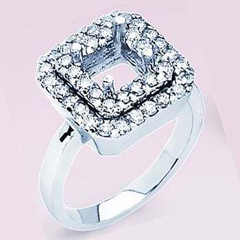 JCX308510: 14kt Diamond Fashion Ring Semi Mount; .30cttw Diamond Total Weight.  Made to hold a 4mm Princess Cut Center or Custom Order for a Larger Diamond