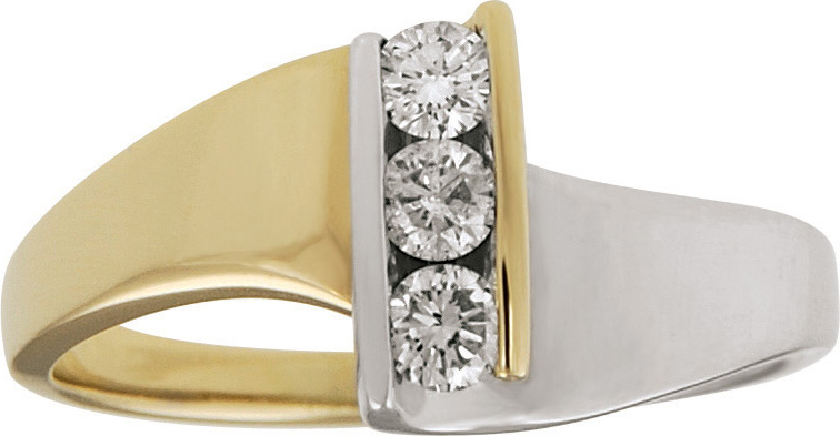 JCX308590: 10kt Two Tone Three Stone Diamond Ring; 1/4cttw Total Diamond Weight.