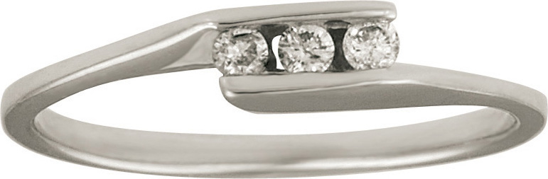 10kt Three Stone Diamond ring; 0.10cttw Total Diamond Weight; available white or yellow gold.