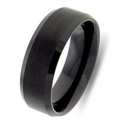 JCX308562: Mens and Ladies Black Ceramic Bands; 8mm Comfort Fit; Satin Finished Center Polished Beveled Edge; Available in Full or Half Sizes 7-15