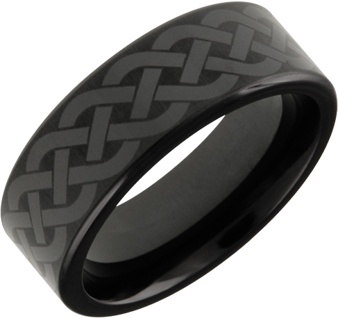JCX308542: Mens and Ladies Black Ceramic Bands; 8mm Comfort Fit; Celtic Knot Design; Available in Full or Half Sizes 6.5-15