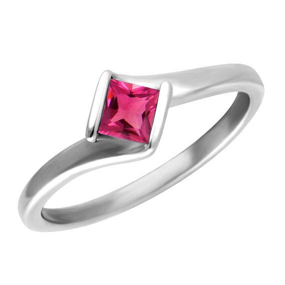 JCX302339: Princess cut created 4mm Ruby ''July Birthstone'' sterling silver ring.
