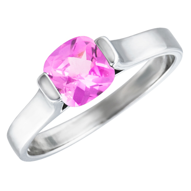 JCX302335: Sterling Silver Ring with created 6x6 cushion checkerboard cut  pink sapphire ''October Birthstone''
