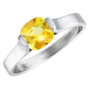 JCX302334: Sterling Silver Ring with simulated 6x6 cushion checkerboard cut  citrine ''November Birthstone''