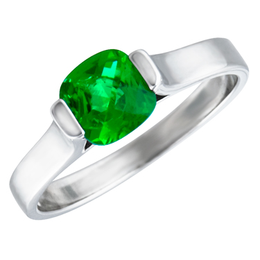JCX302329: Sterling Silver Ring with simulated 6x6 cushion checkerboard cut  emerald ''May Birthstone''