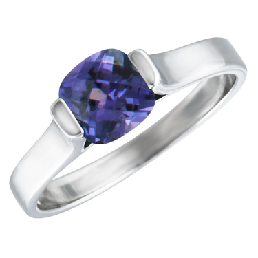 JCX302328: Sterling Silver Ring with created 6x6 cushion checkerboard cut alexandrite ''June Birthstone''