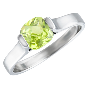 JCX302326: Sterling Silver Ring with simulated 6x6 cushion checkerboard cut  peridot ''August  Birthstone''
