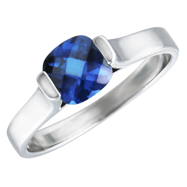 JCX302325: Sterling Silver Ring with created 6x6 cushion checkerboard cut  blue sapphire ''September Birthstone''