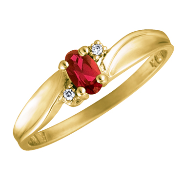 JCX302528: Genuine Mozambique Garnet 5x3 oval (January birthstone) set in 10kt yellow gold ring with 2 accent diamonds .01cttw 
