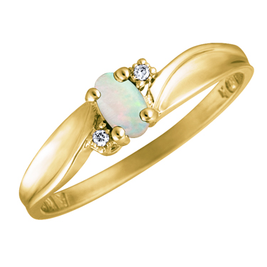 JCX302517: Genuine Opal 5x3 oval (October birthsone) set in 10kt yellow gold ring with 2 accent diamonds .01cttw 
