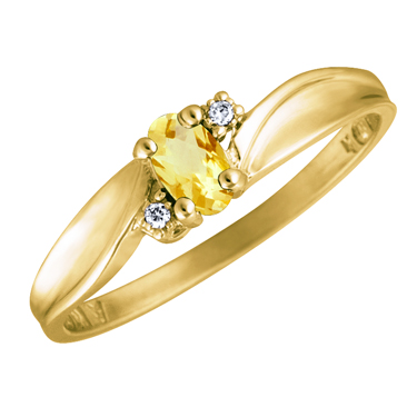 JCX302520: Genuine Citrine 5x3 oval (November birthstone) set in 10kt yellow gold ring with 2 accent diamonds .01cttw.
