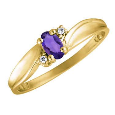 JCX302526: Genuine Amethyst 5x3 oval (February birthstone) set in 10kt yellow gold ring with 2 accent diamonds .01cttw 
