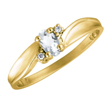 JCX302525: Genuine White Topaz 5x3 oval (April birthstone) set in 10kt yellow gold ring with 2 accent diamonds .01cttw
