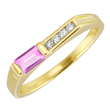 JCX302323: Lab Created Pink Sapphire ''October Birthstone'' and .06cttw Diamond 10kt yellow gold ring