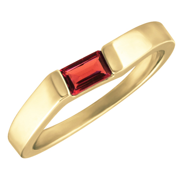 JCX302311: Genuine Mozambique Garnet ''January Birthstone''  5x3 Rectangle Cut Baguette Ring 10KT yellow gold