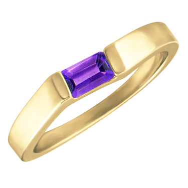 JCX302307: Genuine Amethyst  ''February Birthstone''  5x3 Rectangle Cut Baguette Ring 10KT yellow gold