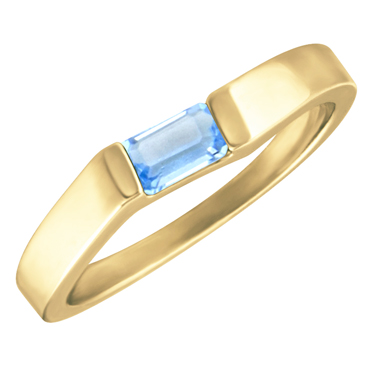 JCX302306: Genuine Aquamarine ''March Birthstone'' 5x3 Rectangle Cut Baguette Ring 10KT yellow gold