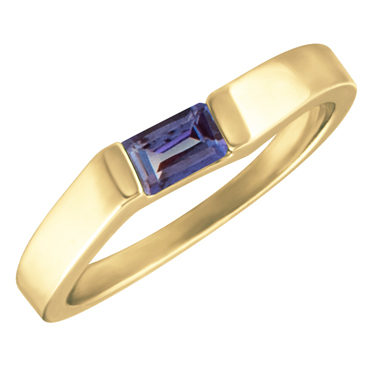 JCX302303: Lab Created Alexandrite ''June Birthstone'' 5x3 Rectangle Cut Baguette Ring 10KT yellow gold