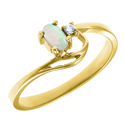 JCX302298: Genuine Opal 5x3 oval (October birthstone) set in 10kt yellow gold ring  with .02ct round diamond accent.