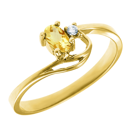 JCX302297: Genuine Citrine 5x3 oval (November birthstone) set in 10kt yellow gold ring with .02ct round diamond accent.