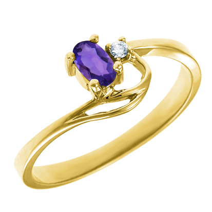 JCX302295: Genuine Amethyst 5x3 oval (February birthstone) set in 10kt yellow gold ring  with .02ct round diamond accent.