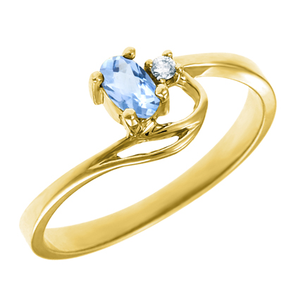JCX302294: Genuine Aquamarine 5x3 oval (March birthstone) set in 10kt yellow gold ring with .02ct round diamond accent.