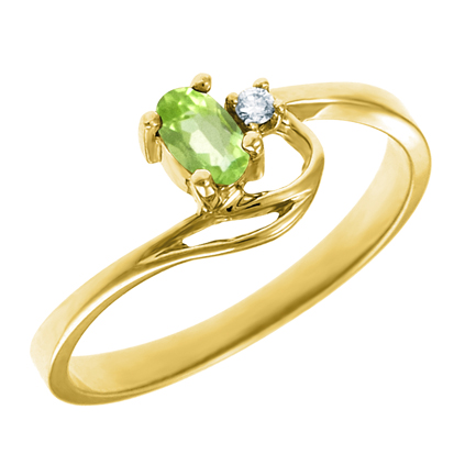 JCX302289: Genuine Peridot 5x3 oval (August birthstone) set in 10kt yellow gold ring  with .02ct round diamond accent.