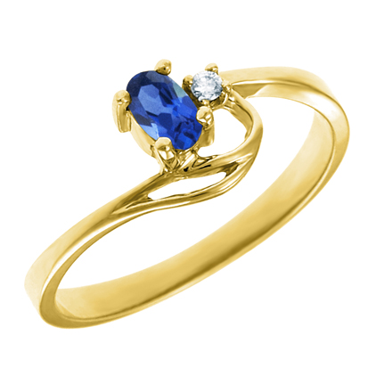 JCX302288: Created Blue Sapphire 5x3 oval (September birthstone) set in 10kt yellow gold ring with .02ct round diamond accent.