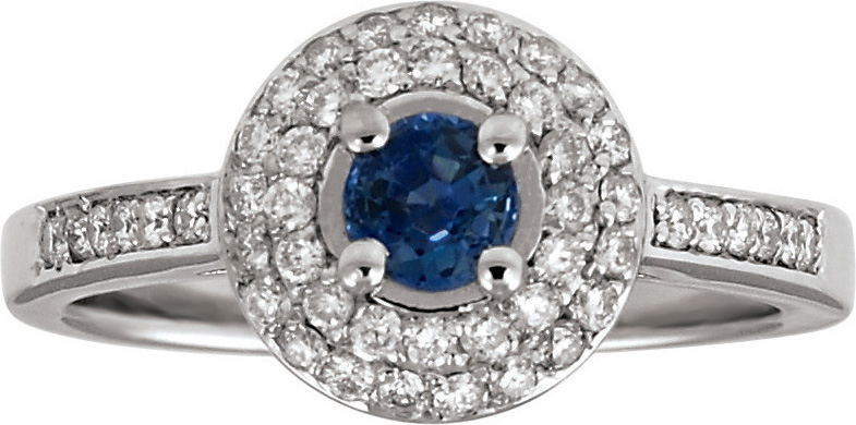 JCX308604: 14kt  4mm Round Blue Sapphire and 0.40cttw Diamond Ring.   Available as semi mounting (without center)