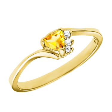 JCX302282: Genuine 4mm Trillion cut citrine ''November Birthstone'' with 3 diamonds set in a 10kt yellow ring.