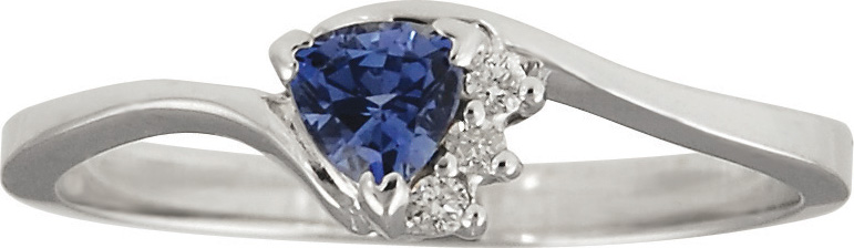 JCX308587: 10kt Birthstone Ring; 4mm Trillion Cut Center Stone with Three Accent Diamonds.  Stones For All 12 Months Available