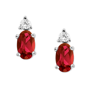 JCX302272: Genuine Garnet ''January Birthstone'' and .04cttw Diamond Earrings set in 14kt white gold