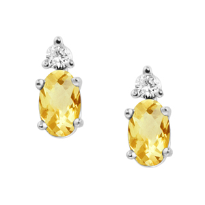 Genuine Citrine ''November  Birthstone'' and .04cttw Diamond Earrings set in 14kt white gold