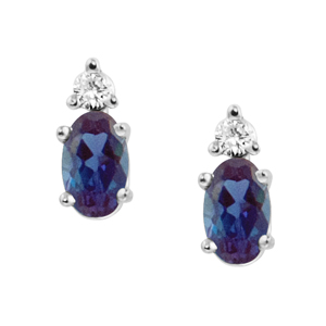 JCX302264: Lab Created Alexandrite ''June Birthstone'' and .04cttw Diamond Earrings set in 14kt white gold