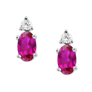JCX302263: Lab Created Ruby ''July Birthstone'' and .04cttw Diamond Earrings set in 14kt white gold