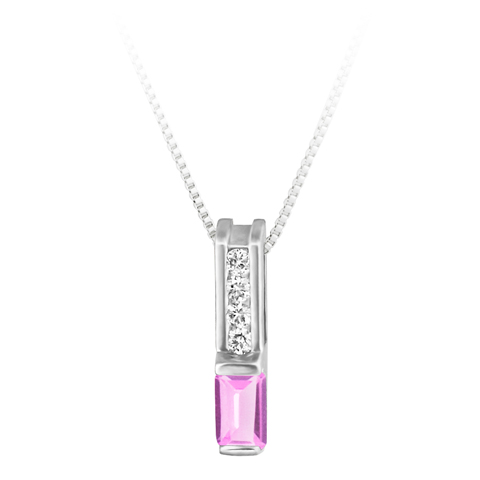 JCX302247: Lab Created Pink Sapphire ''October Birthstone'' and .06cttw Diamond 10kt white gold pendant furnished with a 18'' 10kt box chain