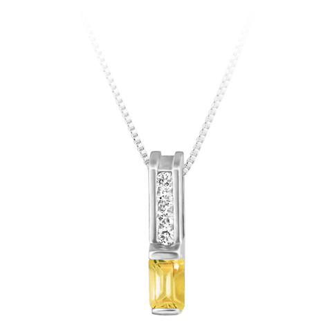 Genuine Citrine ''November Birthstone'' and .06cttw Diamond 10kt white gold pendant furnished with a 18'' 10kt box chain