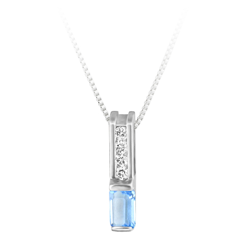 JCX302243: Genuine Aquamarine  ''March Birthstone'' and .06cttw Diamond 10kt white gold pendant furnished with a 18'' 10kt box chain