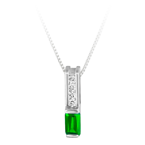 Lab Created Emerald  ''May Birthstone'' and .06cttw Diamond 10kt white gold pendant furnished with a 18'' 10kt box chain