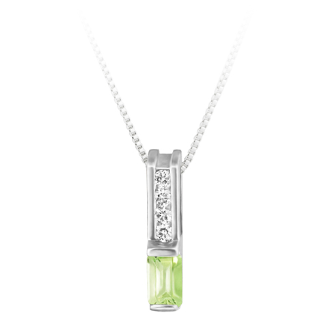 JCX302238: Genuine Peridot ''August Birthstone'' and .06cttw Diamond 10kt white gold pendant furnished with a 18'' 10kt box chain