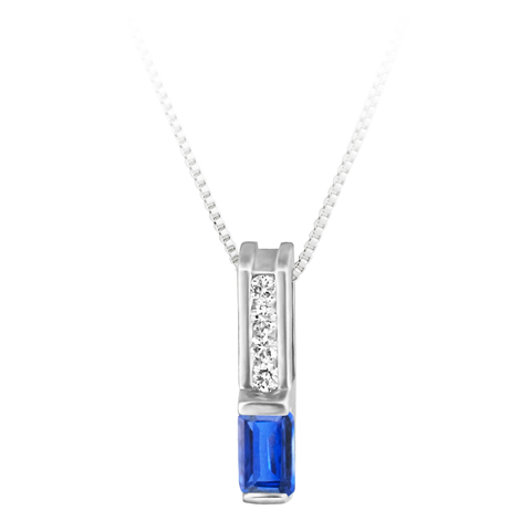 JCX302237: Lab Created Blue Sapphire ''September Birthstone'' and .06cttw Diamond 10kt white gold pendant furnished with a 18'' 10kt box chain