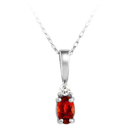 JCX302224: Genuine Garnet ''January Birthstone'' and .03ct Diamond Pendant set in 14kt white gold furnished with 18 inch 14kt rope chain