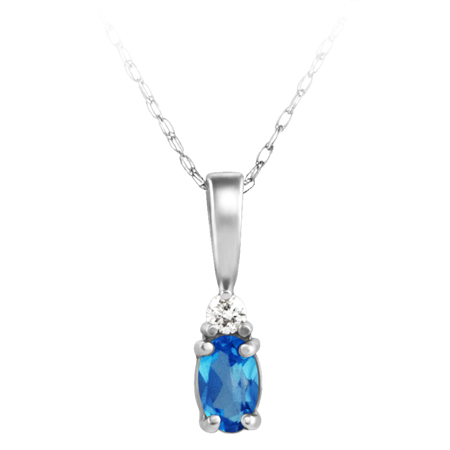 JCX302221: Genuine Blue Topaz ''December Birthstone'' and .03ct Diamond Pendant set in 14kt white gold furnished with 18 inch 14kt rope chain