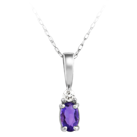 JCX302220: Genuine Amethyst ''February Birthstone'' and .03ct Diamond Pendant set in 14kt white gold furnished with 18 inch 14kt rope chain