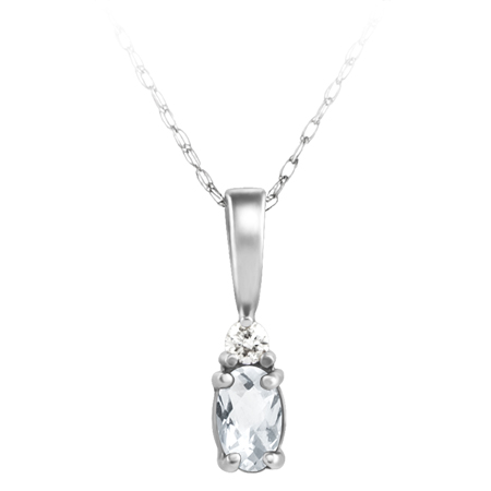 JCX302218: GenuineWhite Topaz ''April Birthstone'' and .03ct  Diamond Pendant set in 14kt white gold furnished with 18 inch 14kt rope chain