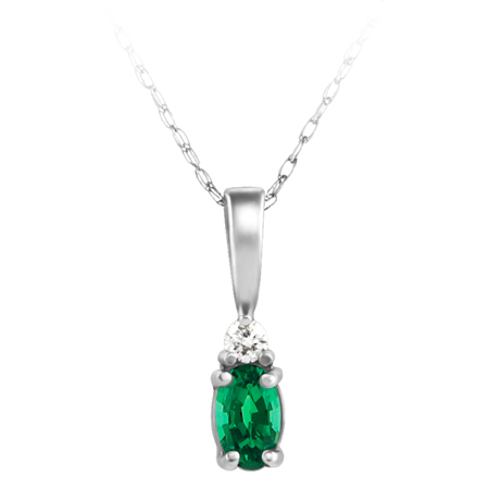 Lab Created Emerald &#39;&#39;May Birthstone&#39;&#39; and .03ct Diamond Pend...