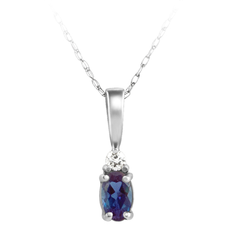 JCX302216: Lab Created Alexandrite ''June Birthstone'' and .03ct Diamond Pendant set in 14kt white gold furnished with 18 inch 14kt rope chain
