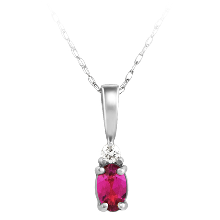 JCX302215: Lab Created Ruby ''July Birthstone'' and .03ct Diamond Pendant set in 14kt white gold furnished with 18 inch 14kt rope chain