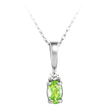 JCX302214: Genuine Peridot ''August Birthstone'' and .03ct Diamond Pendant set in 14kt white gold furnished with 18 inch 14kt rope chain