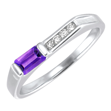 JCX302196: Genuine Amethyst   ''February Birthstone'' and .06cttw Diamond 10kt white gold ring